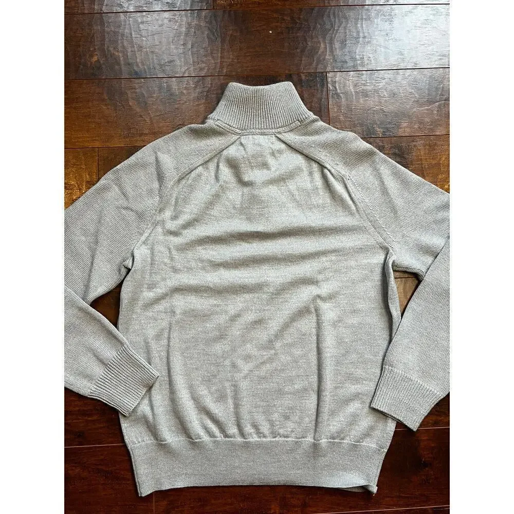 Banana Republic Extra Fine Merino Wool Blend 1/4 Snap Knit Gray Sweater Mens L